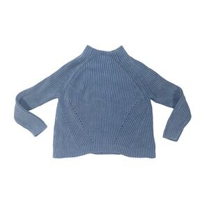 DEMYLEE NEW YORK Denim Blue Daphne Washed Cotton Mock Neck Knit Sweater Size XS